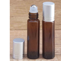 10ml Amber Glass Roll-On Bottle with Silver Lid